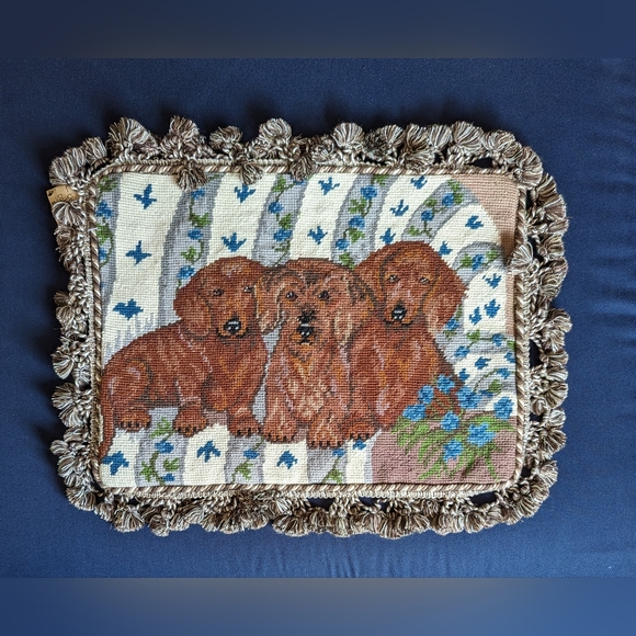 Handcrafted Red Dachshunds Needlepoint Pillow Cover - Picture 1 of 5